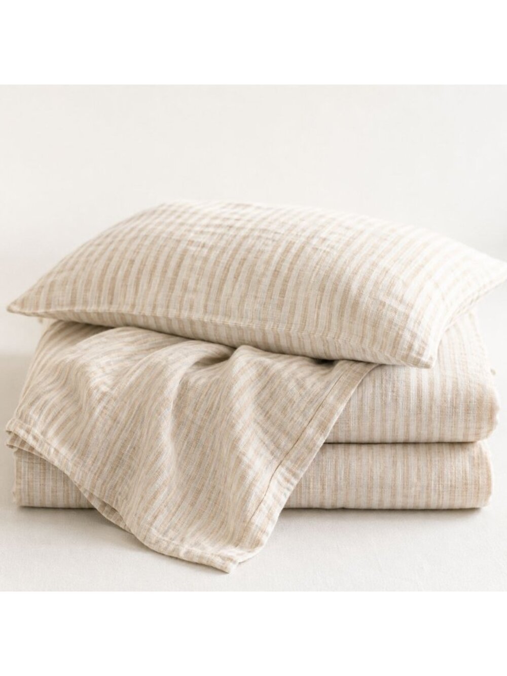 S34 | Quince European Linen Duvet Cover Set King Cal King Natural/White Stripe N - Picture 13 of 13